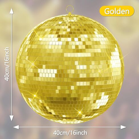 12/16/20 Inch Mirror Disco Ball - Hanging Glass Reflective Ball for Parties, Weddings & Home Decor (Golden/Pink, with Hanging Ring) (Gold 16in) in Saudi Arabia