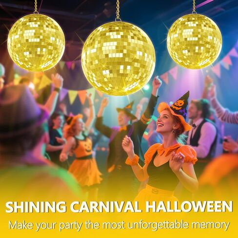 12/16/20 Inch Mirror Disco Ball - Hanging Glass Reflective Ball for Parties, Weddings & Home Decor (Golden/Pink, with Hanging Ring) (Gold 16in) in Saudi Arabia