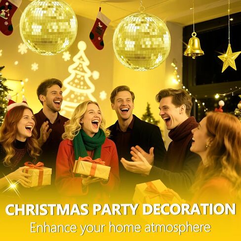 12/16/20 Inch Mirror Disco Ball - Hanging Glass Reflective Ball for Parties, Weddings & Home Decor (Golden/Pink, with Hanging Ring) (Gold 16in) in Saudi Arabia