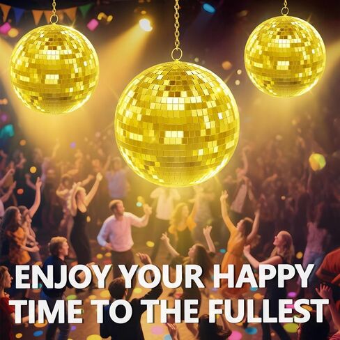 12/16/20 Inch Mirror Disco Ball - Hanging Glass Reflective Ball for Parties, Weddings & Home Decor (Golden/Pink, with Hanging Ring) (Gold 16in) in Saudi Arabia