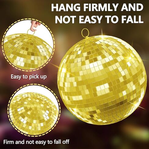 12/16/20 Inch Mirror Disco Ball - Hanging Glass Reflective Ball for Parties, Weddings & Home Decor (Golden/Pink, with Hanging Ring) (Gold 16in) in Saudi Arabia