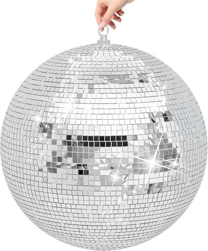 12/16/20 Inch Mirror Disco Ball - Hanging Glass Reflective Ball for Parties, Weddings & Home Decor (Golden/Pink, with Hanging Ring) (Gold 16in) in Saudi Arabia