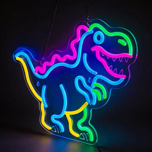 Dinosaur Neon Wall Sign - Green T-Rex LED Dinosaur Decor for Boys Room, Teen Bedroom, Dinosaur Party, Kids Gift, 14.5x13.6" USB Powered in Saudi Arabia