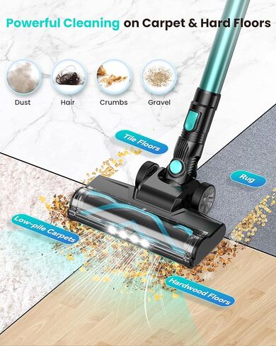 N3T Cordless Vacuum Pleaner ، فراغ عصا لاسلكي مع 40 دقيقة Runine ، وفرشاة ذاتية ، مضادة للتشمل ، مكنسة كهربائية خفيفة الوزن قابلة لإعادة الشحن للمنزل ، الأرضية الصلبة ، شعر الحيوانات الأليفة ، السجاد الأخضر in Kuwait