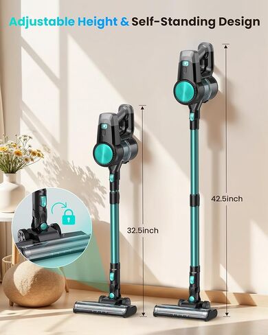 N3T Cordless Vacuum Pleaner ، فراغ عصا لاسلكي مع 40 دقيقة Runine ، وفرشاة ذاتية ، مضادة للتشمل ، مكنسة كهربائية خفيفة الوزن قابلة لإعادة الشحن للمنزل ، الأرضية الصلبة ، شعر الحيوانات الأليفة ، السجاد الأخضر in Kuwait