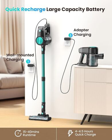 N3T Cordless Vacuum Pleaner ، فراغ عصا لاسلكي مع 40 دقيقة Runine ، وفرشاة ذاتية ، مضادة للتشمل ، مكنسة كهربائية خفيفة الوزن قابلة لإعادة الشحن للمنزل ، الأرضية الصلبة ، شعر الحيوانات الأليفة ، السجاد الأخضر in Kuwait