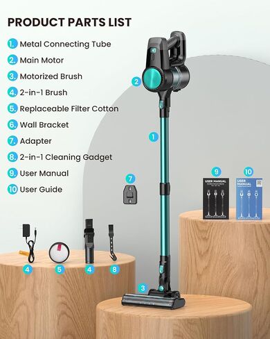 N3T Cordless Vacuum Pleaner ، فراغ عصا لاسلكي مع 40 دقيقة Runine ، وفرشاة ذاتية ، مضادة للتشمل ، مكنسة كهربائية خفيفة الوزن قابلة لإعادة الشحن للمنزل ، الأرضية الصلبة ، شعر الحيوانات الأليفة ، السجاد الأخضر in Kuwait
