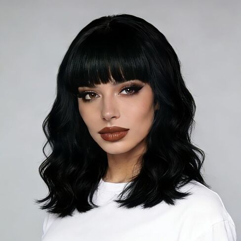 Light Blue Wig with Bangs Soft Short Bob Wigs for Women Synthetic Shoulder Length Women's Wigs for Costumes Cosplay HalloweenDaily (Light Blue) in Saudi Arabia
