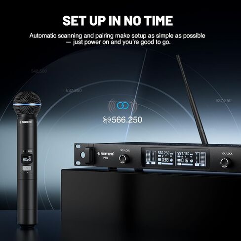 Phenyx Pro UHF Smart Wireless Microphone System, Dual Cordless Mics w/Auto Scan&Sync, Adaptive RF Power, Talkback Function, 2x100 Freq, 328 ft, Dynamic Microphones for Live Show, Event (PTI-2) in Saudi Arabia