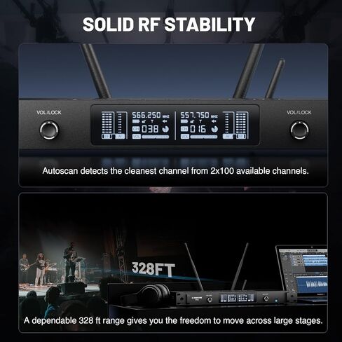 Phenyx Pro UHF Smart Wireless Microphone System, Dual Cordless Mics w/Auto Scan&Sync, Adaptive RF Power, Talkback Function, 2x100 Freq, 328 ft, Dynamic Microphones for Live Show, Event (PTI-2) in Saudi Arabia