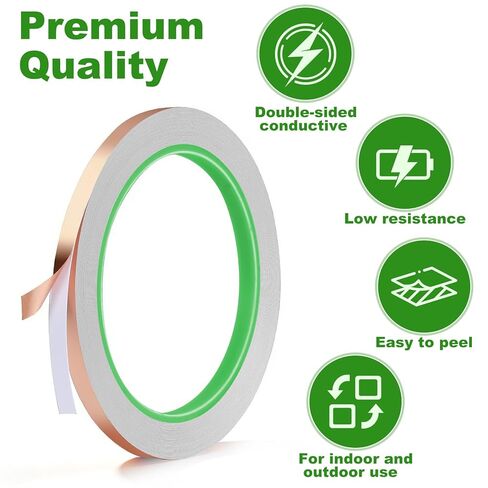 4 Pack Copper Tape, 1/4inch X 196.8FT Double-Sided Conductive Copper Foil Tape, Copper Tape Conductive Adhesive for EMI Shielding, Electrical Repairs, Guitars, Grounding, Craft Decorations in Kuwait
