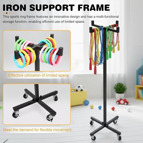 Ring Trolley 4 Wheeler Metal Mobile Jump Rope Tree Rack High 120CM/46.8in Mobile Gymnastic Hoops Organizer for Sport and Exercising Playroom Organization in Kuwait