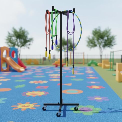 Ring Trolley 4 Wheeler Metal Mobile Jump Rope Tree Rack High 120CM/46.8in Mobile Gymnastic Hoops Organizer for Sport and Exercising Playroom Organization in Kuwait