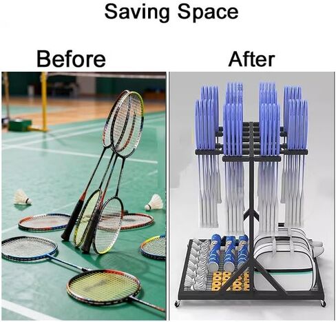 Portable Rolling Tennis & Badminton Racket Storage Rack Stand, Rolling Mobile Sports Equipments Cart, Ideal for Gyms, Schools & Clubs in Saudi Arabia