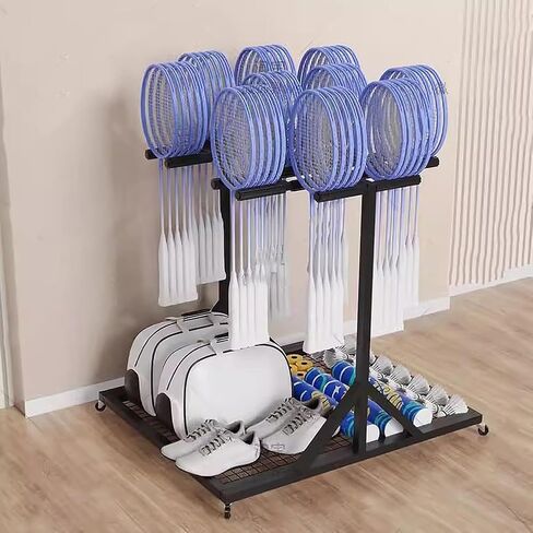 Portable Rolling Tennis & Badminton Racket Storage Rack Stand, Rolling Mobile Sports Equipments Cart, Ideal for Gyms, Schools & Clubs in Saudi Arabia