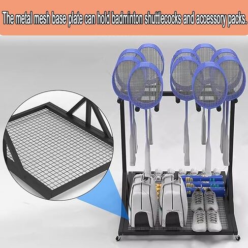 Portable Rolling Tennis & Badminton Racket Storage Rack Stand, Rolling Mobile Sports Equipments Cart, Ideal for Gyms, Schools & Clubs in Saudi Arabia