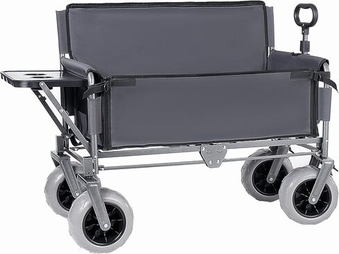 Upgraded 3-in-1 Folding Wagon Cart, 500LBS Heavy Duty Collapsible Wagon with Seat & Folding Table, All-Terrain Beach Wagon with 360° Swivel Wheels, Utility Rolling Cart for Camping (Orange) in Kuwait