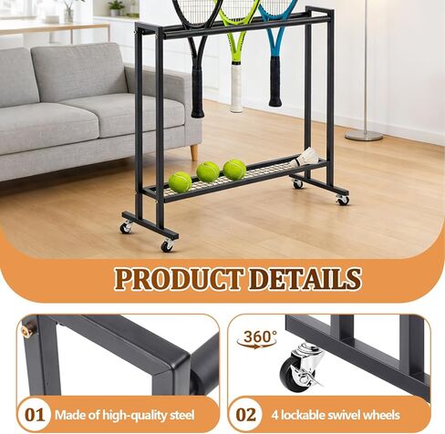 Gisafai Tennis Racket Storage Rack Large Capacity Steel Badminton Storage Organizer Holder with Wheels Tennis Racket Holder for Training Ground School Gym Club in Saudi Arabia