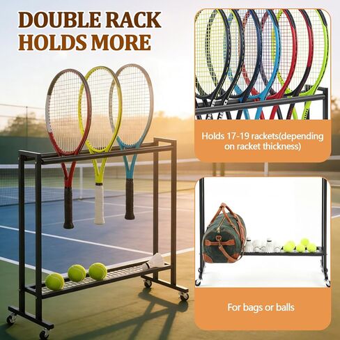 Gisafai Tennis Racket Storage Rack Large Capacity Steel Badminton Storage Organizer Holder with Wheels Tennis Racket Holder for Training Ground School Gym Club in Saudi Arabia