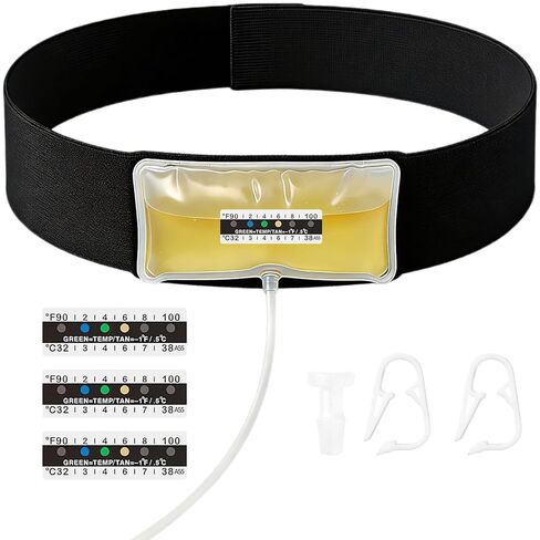 مجموعة كاملة لاختبار البول - حقيبة عينة مخفية بوزن 4 إلى 6 أونصة على الحزام، تتضمن ملصقات مقياس حرارة الاختبار، وحقيبة عينة قابلة لإعادة الملء على حزام حماية العينة المخفي عالي التمدد (أسود M) in Kuwait