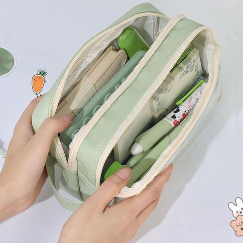 Double Layer Large Capacity Transparent Storage Bag, Green in Saudi Arabia