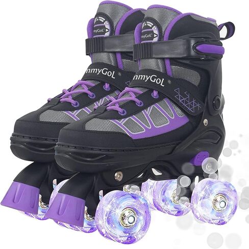 MammyGol Roller Skates for Kids Boys Girls, Adjustable Quad Skates with Light Up Wheels for Toddler Little Kids Ages 6-12, Beginners Outdoor Sports in Kuwait