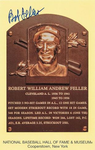 Bob Feller (Cleveland Indians) signed 4x6 Hall of Fame Plaque Card-BAS #BJ46715 - MLB Autographed Baseball Cards in Saudi Arabia