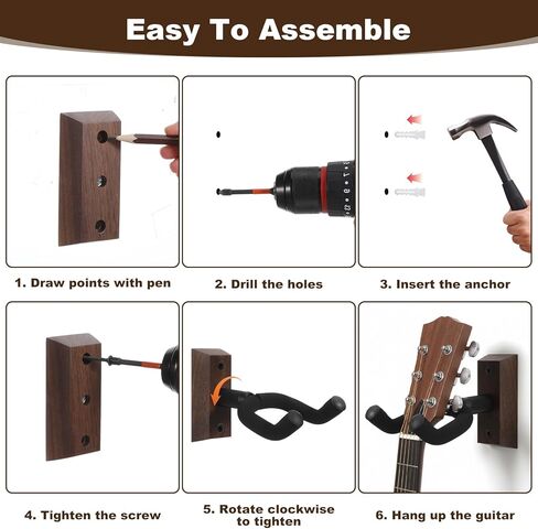 حامل جيتار على الحائط مكون من 4 قطع، حامل جيتار مع خطاف جيتار ناعم قابل للتدوير لجميع أحجام الجيتارات، حامل جيتار من الخشب الصلب على شكل حرف U للجيتار الصوتي والكهربائي والباس والجوز الأسود in Kuwait