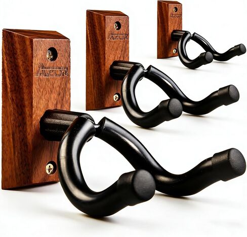 AZOR 3 Pack Black Walnut Guitar Wall Mount Set, U-Shaped Wooden Hanger for Acoustic/Electric Guitars, Bass, Banjo, Premium Wall Hook Holder, Gift for Guitarists & Music Enthusiasts in Saudi Arabia