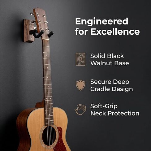 AZOR 3 Pack Black Walnut Guitar Wall Mount Set, U-Shaped Wooden Hanger for Acoustic/Electric Guitars, Bass, Banjo, Premium Wall Hook Holder, Gift for Guitarists & Music Enthusiasts in Saudi Arabia