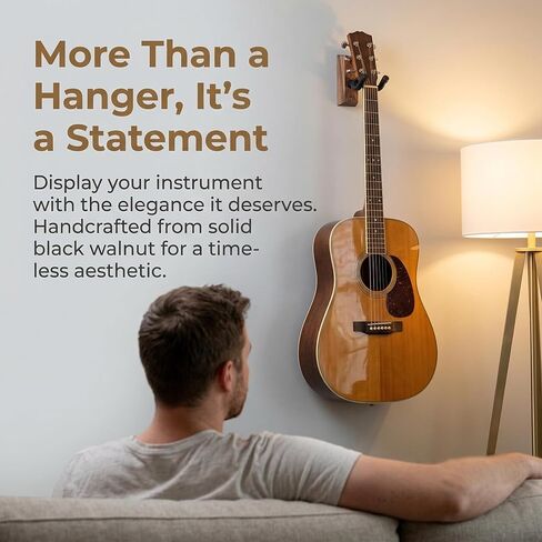 AZOR 3 Pack Black Walnut Guitar Wall Mount Set, U-Shaped Wooden Hanger for Acoustic/Electric Guitars, Bass, Banjo, Premium Wall Hook Holder, Gift for Guitarists & Music Enthusiasts in Saudi Arabia