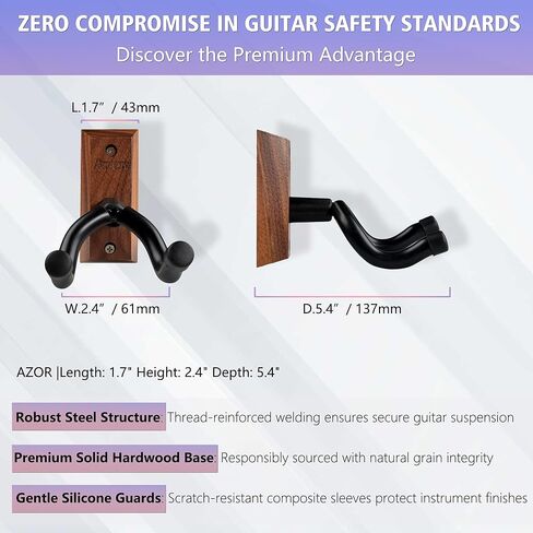 AZOR 3 Pack Black Walnut Guitar Wall Mount Set, U-Shaped Wooden Hanger for Acoustic/Electric Guitars, Bass, Banjo, Premium Wall Hook Holder, Gift for Guitarists & Music Enthusiasts in Saudi Arabia