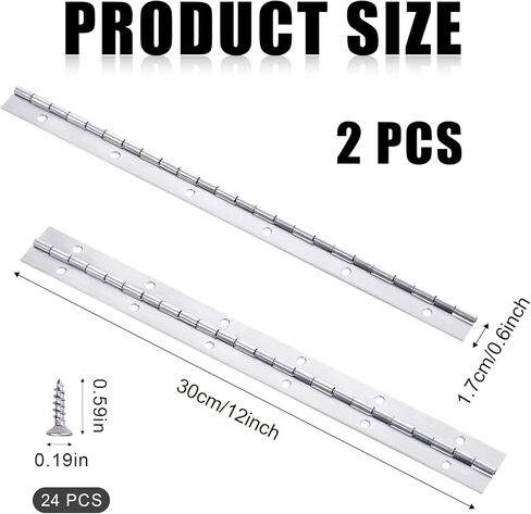 Savita 12 Inch Continuous & Piano Hinges, 2Pcs Stainless Steel Continuous Hinge with Holes, Heavy Duty Polished Stainless Piano Hinges for Boats Cabinets Storage Box, Screw Included (Silver) in Saudi Arabia