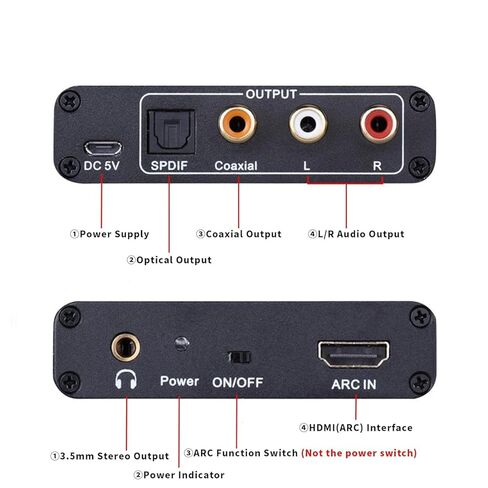 مستخرج صوت HDMI ARC، محول صوت ستيريو SPDIF محوري إلى RCA 3.5 مم، يدعم 192 كيلو هرتز و5.1 قناة للتلفزيون عالي الوضوح، ومضخم سماعة الرأس للمسرح المنزلي in Kuwait