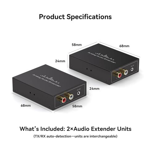 RCA / 3.5 مم موسع الصوت التناظري الاستريو عبر إيثرنت LAN كبل Cat5e / 6 واحد، يصل إلى 1640FT / 500M لا يتطلب طاقة خارجية للمسرح المنزلي والكنيسة AMP لنقل الصوت لمسافات طويلة in Kuwait