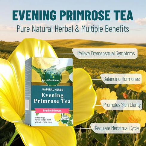 Wins Town Evening Primrose Tea, Pure & Natural Herbal Teabags, Supports Hormonal Balance, Women's Wellness & Skin Health, 20 Count in Kuwait