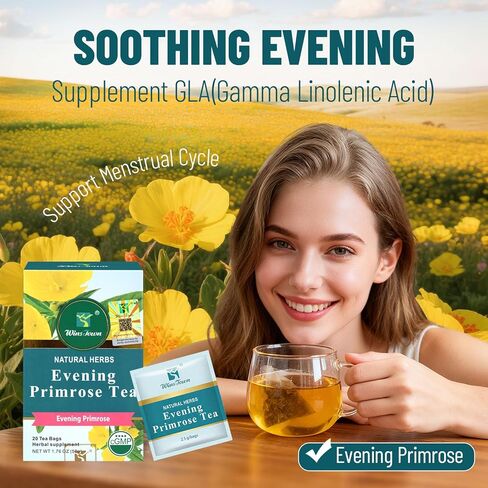 Wins Town Evening Primrose Tea, Pure & Natural Herbal Teabags, Supports Hormonal Balance, Women's Wellness & Skin Health, 20 Count in Kuwait