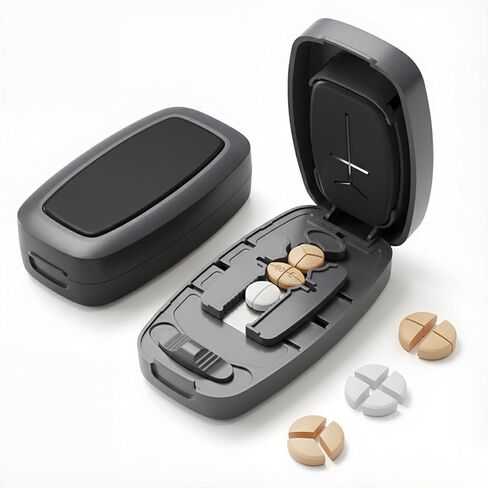 Adjustable Slot Pill Cutter - Fits Small/Large Pills, Vitamins, Oval/Long Tablets | 1/2, 1/3, 1/4 Even Splitting, Dual Fixing Clips, Multi-Pill Cutting, Precision Split, Hidden Sharp Blade in Saudi Arabia
