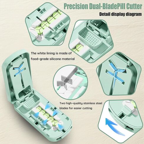 Pill Cutter Splitter - 1/2 1/3 1/4 Tablet Slicer for Tiny Large Pills, Centering Device, Stainless Steel Blade, Pill Crusher for Fine Powder, Portable with Storage Bag, Tweezers & Cleaning Brush in Saudi Arabia