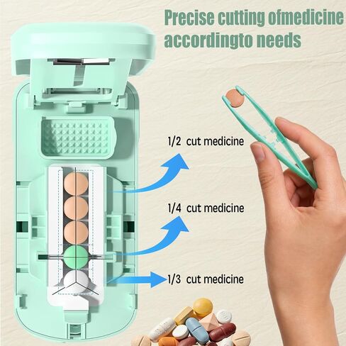 Pill Cutter Splitter - 1/2 1/3 1/4 Tablet Slicer for Tiny Large Pills, Centering Device, Stainless Steel Blade, Pill Crusher for Fine Powder, Portable with Storage Bag, Tweezers & Cleaning Brush in Saudi Arabia