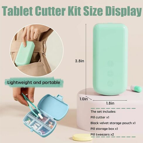 Pill Cutter Splitter - 1/2 1/3 1/4 Tablet Slicer for Tiny Large Pills, Centering Device, Stainless Steel Blade, Pill Crusher for Fine Powder, Portable with Storage Bag, Tweezers & Cleaning Brush in Saudi Arabia