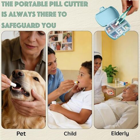Pill Cutter Splitter - 1/2 1/3 1/4 Tablet Slicer for Tiny Large Pills, Centering Device, Stainless Steel Blade, Pill Crusher for Fine Powder, Portable with Storage Bag, Tweezers & Cleaning Brush in Saudi Arabia