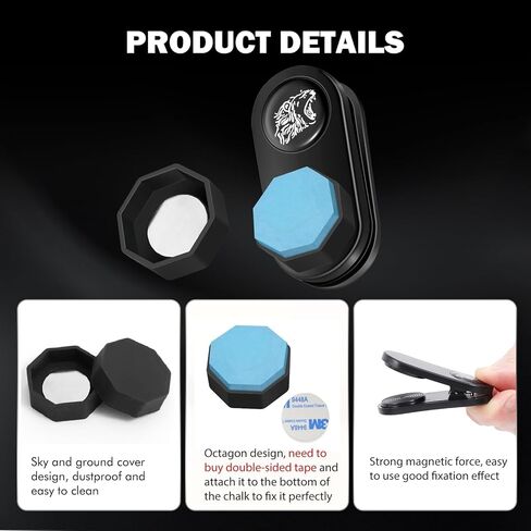 Magnetic Chalk Holder Octagon, Portable Pool Cue Chalk Holder with Fixed Clip, Silent Billiard Chalk Holder Pool Snooker Billiards Accessories in Kuwait