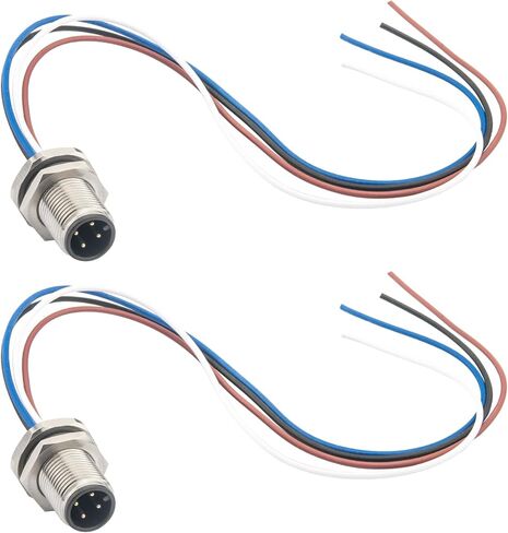 M12 4 Pin A-Coded Male Aviation Connector Cable 0.7FT, 16mm Waterproof Industrial Bulkhead Panel Mount Cable for Control Cabinets & Sensors 2PCS in Kuwait