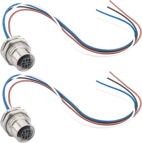 M12 4 Pin A-Coded Male Aviation Connector Cable 0.7FT, 16mm Waterproof Industrial Bulkhead Panel Mount Cable for Control Cabinets & Sensors 2PCS in Kuwait
