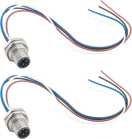 M12 4 Pin A-Coded Male Aviation Connector Cable 0.7FT, 16mm Waterproof Industrial Bulkhead Panel Mount Cable for Control Cabinets & Sensors 2PCS in Kuwait