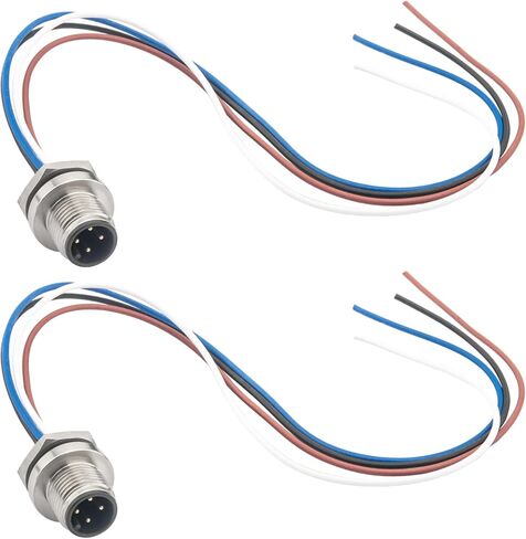 M12 4 Pin A-Coded Male Aviation Connector Cable 0.7FT, 16mm Waterproof Industrial Bulkhead Panel Mount Cable for Control Cabinets & Sensors 2PCS in Kuwait