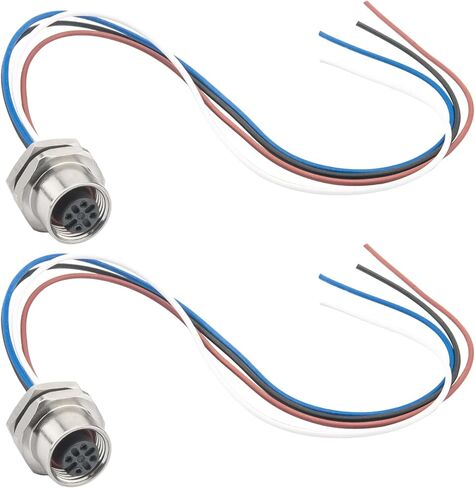 M12 4 Pin A-Coded Male Aviation Connector Cable 0.7FT, 16mm Waterproof Industrial Bulkhead Panel Mount Cable for Control Cabinets & Sensors 2PCS in Kuwait
