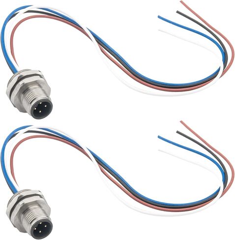M12 4 Pin A-Coded Male Aviation Connector Cable 0.7FT, 16mm Waterproof Industrial Bulkhead Panel Mount Cable for Control Cabinets & Sensors 2PCS in Kuwait