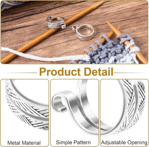 Isslly 2PCS Finger Crochet Tension Rings, Adjustable Metal Knitting Crochet Loop Ring, Open Yarn Guide Ring Thimble Finger Holders Accessories for Knitting, Crocheting - Gold, Silver in Kuwait